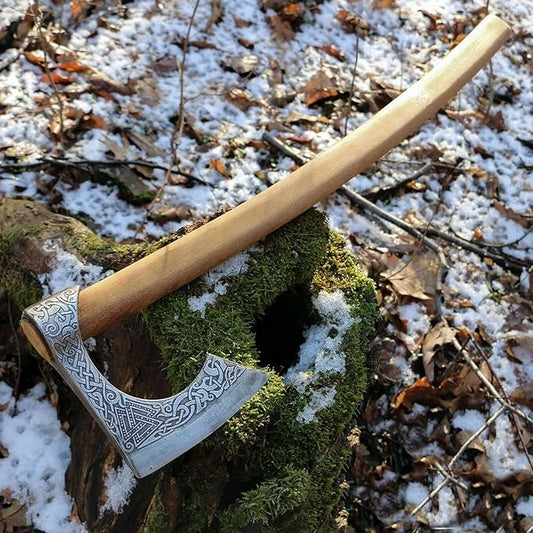 Handmade Viking Axe Real Carbon Steel Axe with Leather Sheath Camping Bearded Axes & Hatchets Hunting Axe Valentine's Day Gift, Camping & Hiking | Knives & Tools | Birthday Gift for him (Axe-29)