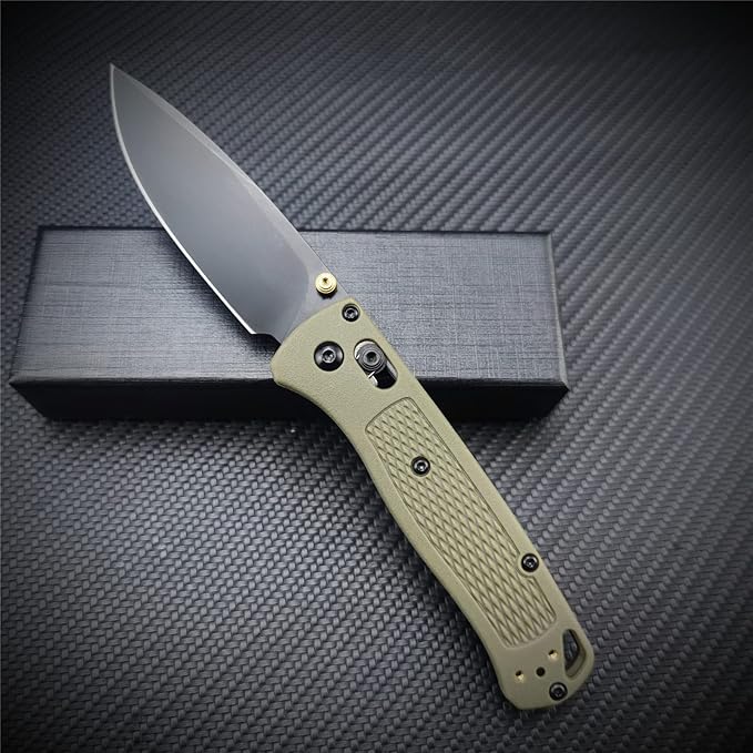 Axis Lock Knife EDC Folding Pocket Knives For Men, Coated Finish Blade, Green Grivory Fiberglass Super Lightweight Handle With Belt Clip, Everyday Carry Thumb Studs Manual Open