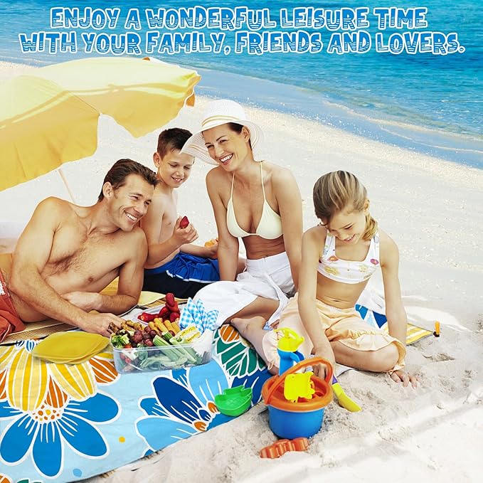 Beach Blanket Waterproof Sandproof 1-7 Adult Oversized 78 '' × 110 '' Lightweight Durable Compact Sand Free Beach Mat for Travel Camping Hiking Picnic Blanket Extra Large