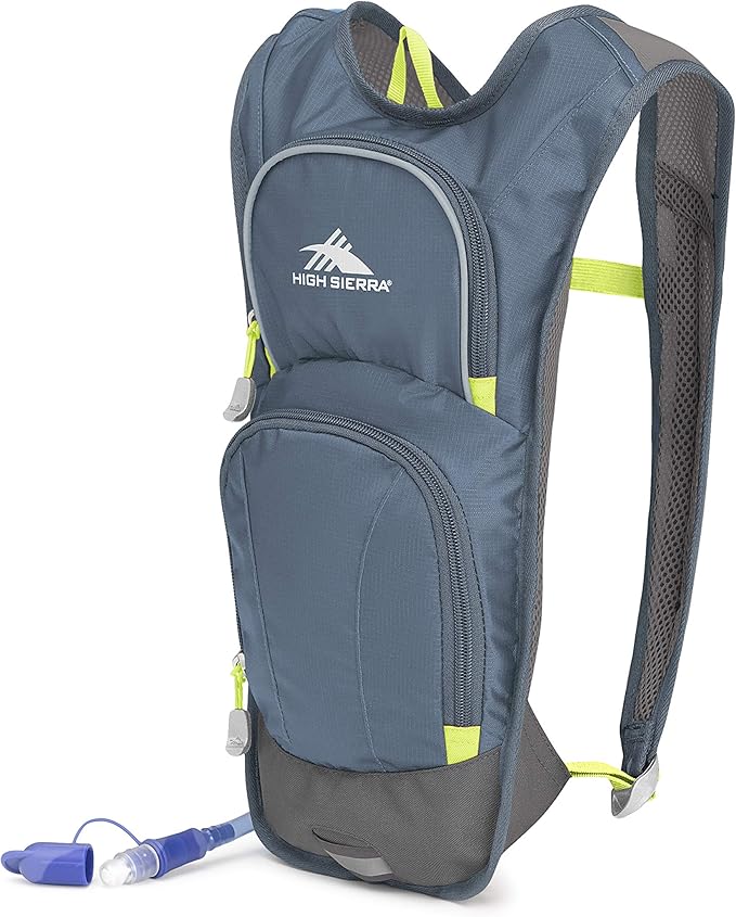 High Sierra HydraHike Hydration Backpack, Lightweight Running Backpack, Cycling, Hiking, for Men, Women & Kids, Graphite Blue/Mercury/Glow, 4L