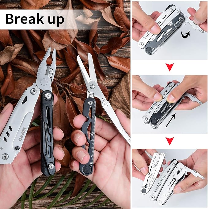 Multitool Pocket Knife for Men, Tactical Multi Tool Saw, Screwdriver kit, Flint with Nylon Pouch, Detachable Large Scissors Plier for Camping, Survival, Dad Gifts Ideas