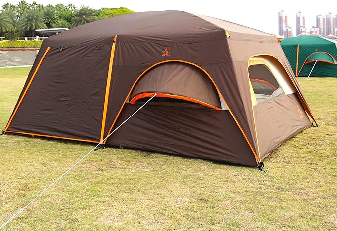 KTT Extra Large Tent 10-12-14 Person(Style-B),Family Cabin Tents,2 Rooms,3 Doors and 3 Windows with Mesh,Straight Wall,Waterproof,Double Layer,Big Tent for Outdoor,Picnic,Camping,Family Gathering