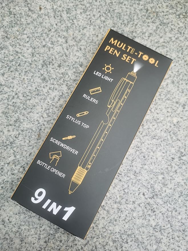 9 in 1 Multitool Pen, Stocking Stuffers Gifts Unique Christmas Birthday Multi Tool Pen for Men Dad Husband Who Have Everything, Cool Gadgets Pocket Multi Tool (Black)