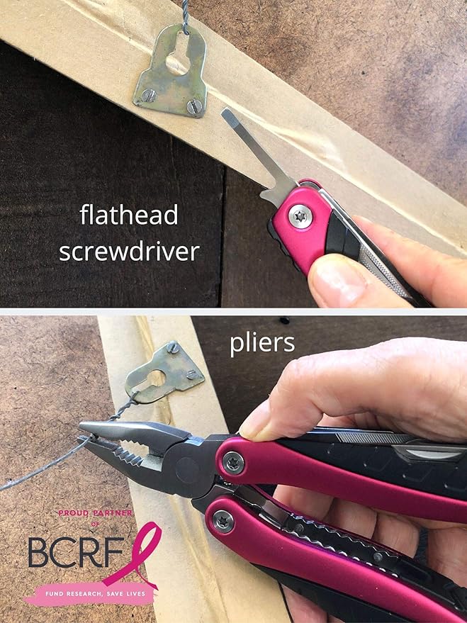 Apollo Tools 14-in-1 Steel Pocket Multitool Pliers, Dozens of Uses for Everyday Life, Repairs, Survival, Outdoors, Camping, Fishing - Pink Ribbon - Pink - DT5015P