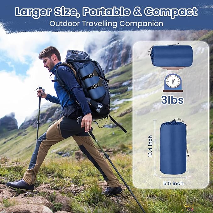 Double Sleeping Pad 4" Self Inflating Camping Mat with Pillow Built-in Foot Pump Portable 2 Person Camping Pad Waterproof Camping Mattress for Camping Backpacking Hiking Traveling Tent Blue…