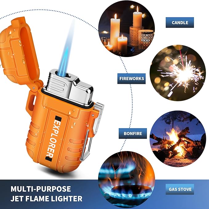 Torch Lighter, Waterproof, Windproof, refillable Butane Gas Lighters for Camping, Grill, BBQ, Fireworks