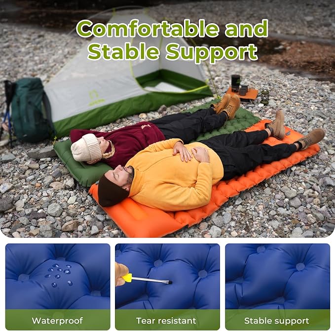 ATEPA Sleeping Pad for Camping Backpacking, Ultralight Inflatable Camping Air Mattress with Built-in Foot Pump & Pillow, 77"X27"Waterproof & Compact Sleeping Mat Navy Blue