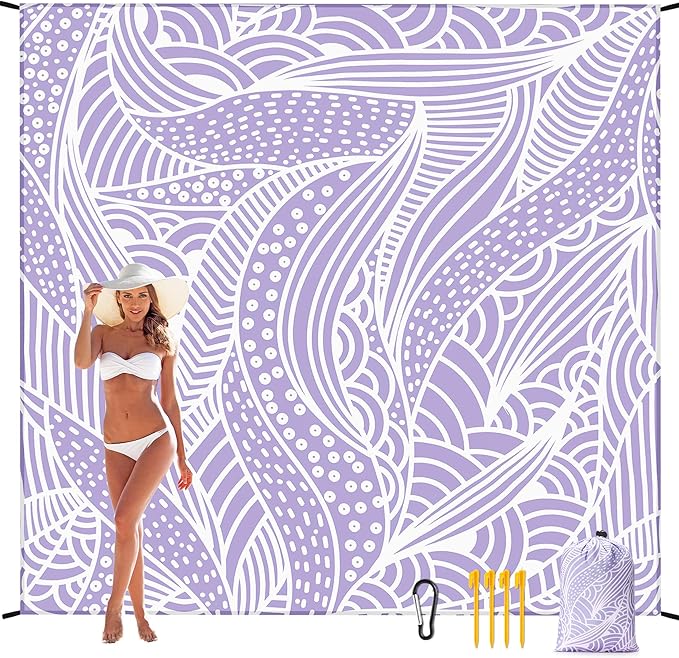 Beach Blanket, Sandproof Beach Mat, Waterproof Quick Drying Lightweight Outdoor Picnic Mat 79" X 83" for 2-4 Adults with Pocket for Travel, Camping, Hiking