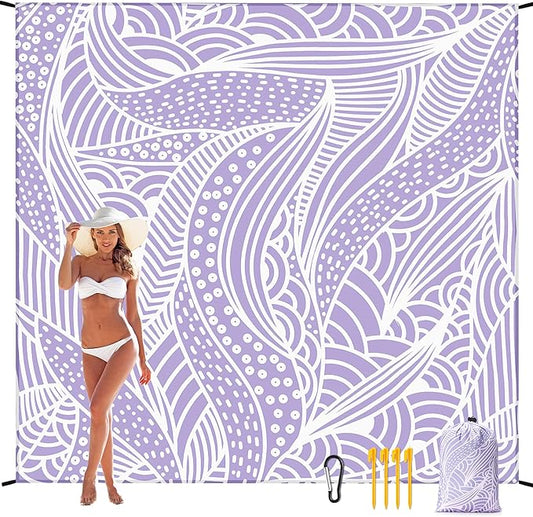 Beach Blanket, Sandproof Beach Mat, Waterproof Quick Drying Lightweight Outdoor Picnic Mat 79" X 83" for 2-4 Adults with Pocket for Travel, Camping, Hiking