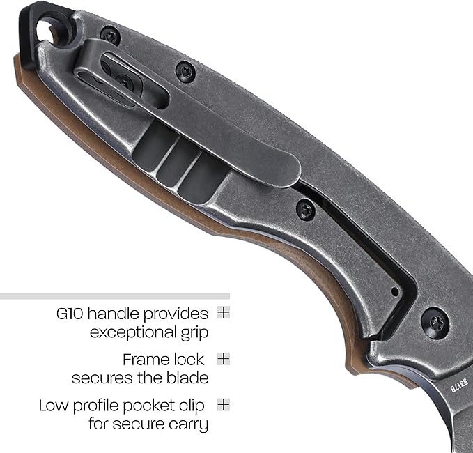 CRKT Pilar III Everyday Carry Folding Knife: Drop Point with D2 Steel Blade, G10 Handle, Frame Lock, 5317B