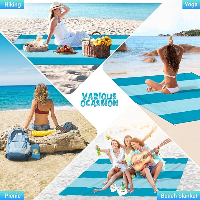 Beach Blanket Waterproof Sandproof 1-7 Adult Oversized 78 '' × 81 '' Lightweight Durable Compact Sand Free Beach Mat for Travel Camping Hiking Picnic Blanket