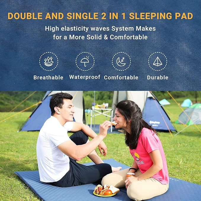 KingCamp Self-Inflating Camping Sleeping Pad for 2 Adults Foldable Foam Sleeping Pad for Single and Double Camping & Travel Outdoors
