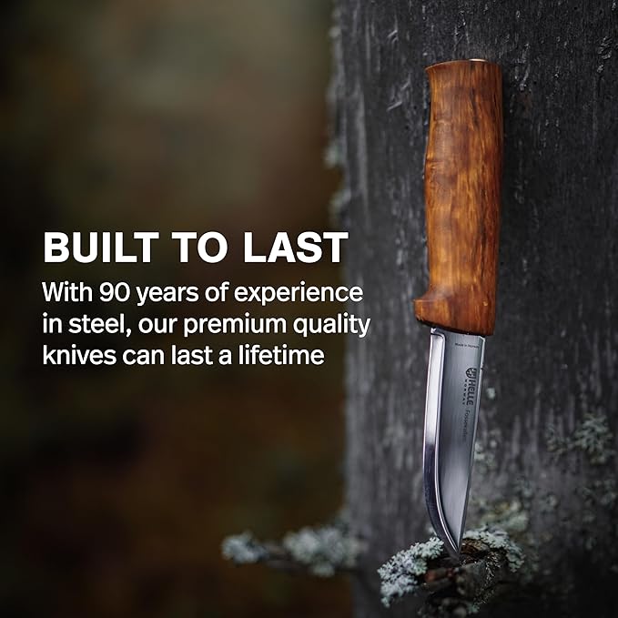 HELLE Knives - Fossekallen - Fixed Blade - Classic Knife - Birch Wood Handle - 12C27 Stainless Steel - Made in Norway