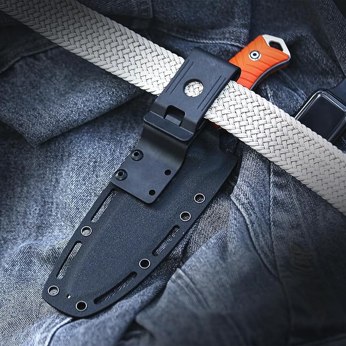 DC53 Steel 5" Fixed Blade Hunting Knife with Kydex Sheath, Camping Fishing Multi-Purpose Outdoor Gear with G10 Handle, Camping Bush Knife, Gifts for Men