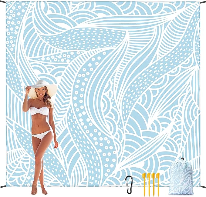Beach Blanket, Sandproof Beach Mat, Waterproof Quick Drying Lightweight Outdoor Picnic Mat 79" X 83" for 2-4 Adults with Pocket for Travel, Camping, Hiking