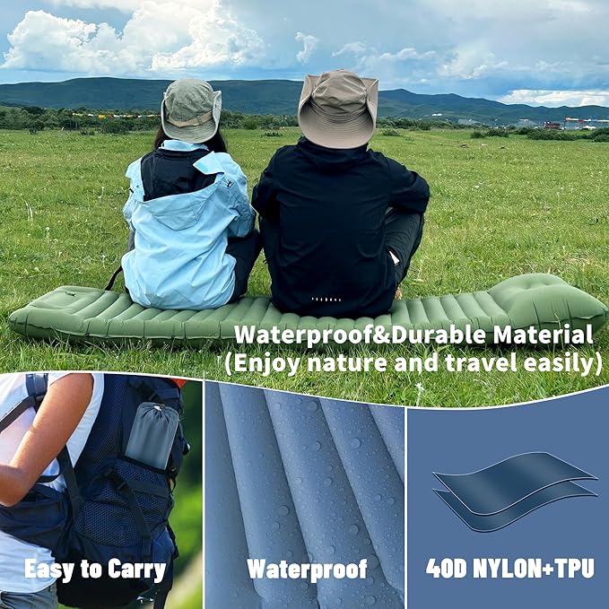 EULANT Self Inflating Camping Sleeping Pad with Pillow, Thick Inflatable Sleeping Pad with Built-in Pump, Ultralight Camping Air Mattress, Waterproof Sleeping Mat for Camping Backpacking Hiking Tent
