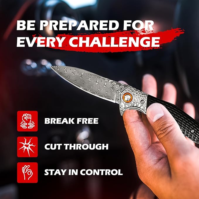 Mini Katana Premium & Unique Damascus Pocket Knife - Unmatched Sharpness 67-layer VG10 Steel & Durability with Clip Leather Sheath - Ideal for Everyday Use & Hunting