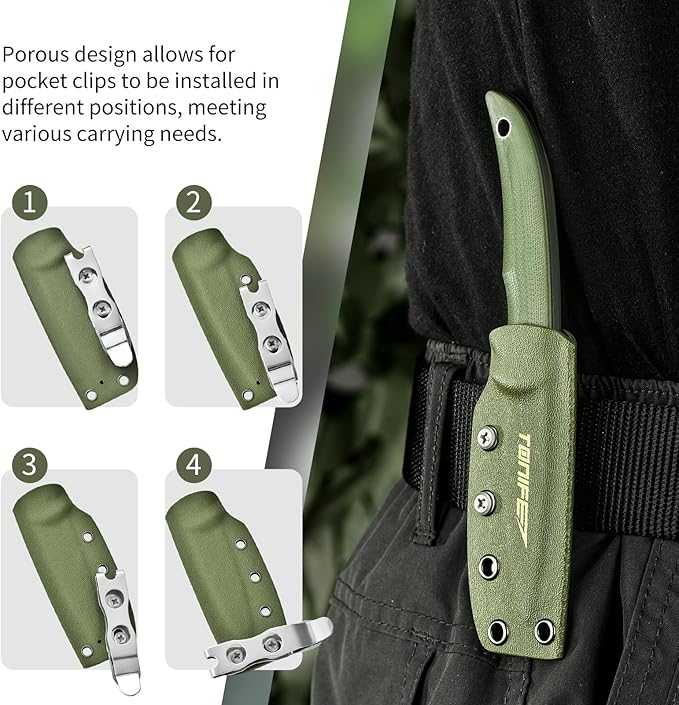 TONIFE Nova 2.68'' Blade Mini Neck Knife Knife Full Tang Fixed Blade Knife with Kydex Sheath and Adjustable Paracord Lanyard for Camping Outdoor Survival Tool (Green+Grey Titanium)
