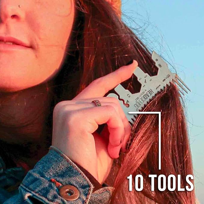 HeadgeHog Pocket Comb, Multi Tool Bottle Opener - Silver