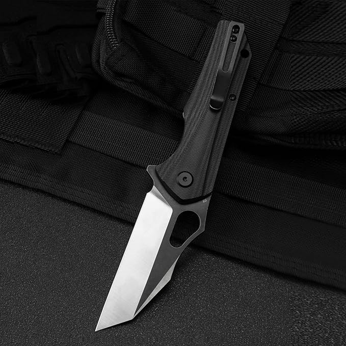BESTECH KNIVES Pocket Folder Folding Knife: 3.47" D2 Steel Satin+Balck Reverse Tanto Blade, G10 Scales, Flipper, Liner Lock, EDC Steel Clip, BG36A (Black)
