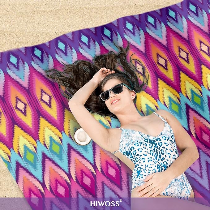 Beach Blanket Waterproof Sandproof Oversized 95”x 80”,Sand Free Beach Mat with Corner Pockets,Portable Mesh Bag for Beach Festival,Picnic,Travel and Outdoor Camping (Neon)