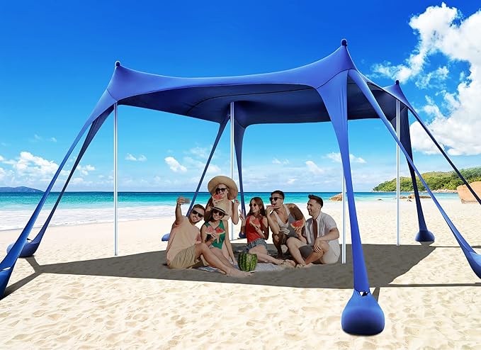 Osoeri Beach Tent, Camping Sun Shelter UPF50+ with 8 Sandbags, Sand Shovels, Ground Pegs & Stability Poles, Outdoor Shade Beach Canopy for Camping Trips, Fishing, Backyard Fun or Picnics