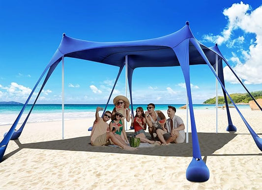 Osoeri Beach Tent, Camping Sun Shelter UPF50+ with 8 Sandbags, Sand Shovels, Ground Pegs & Stability Poles, Outdoor Shade Beach Canopy for Camping Trips, Fishing, Backyard Fun or Picnics
