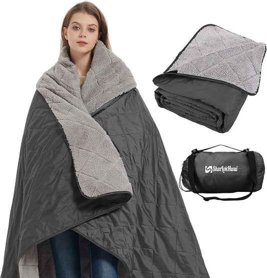 Outdoor/Indoor Sherpa Blanket, Oversized Waterproof Stadium Blanket for Cold Weather. Warm, Soft, Portable, Great for Stadium, Sports Events, Camping, Indoor - 82x56in., Dark Gray