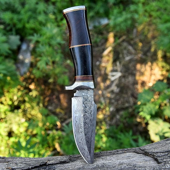 Handmade Damascus Steel Hunting Knife Fixed Blade for Camping, Survival, and Hunting - Premium Outdoor Gear Razor Sharp Edge with Camel Bone and Rose Wood Handle