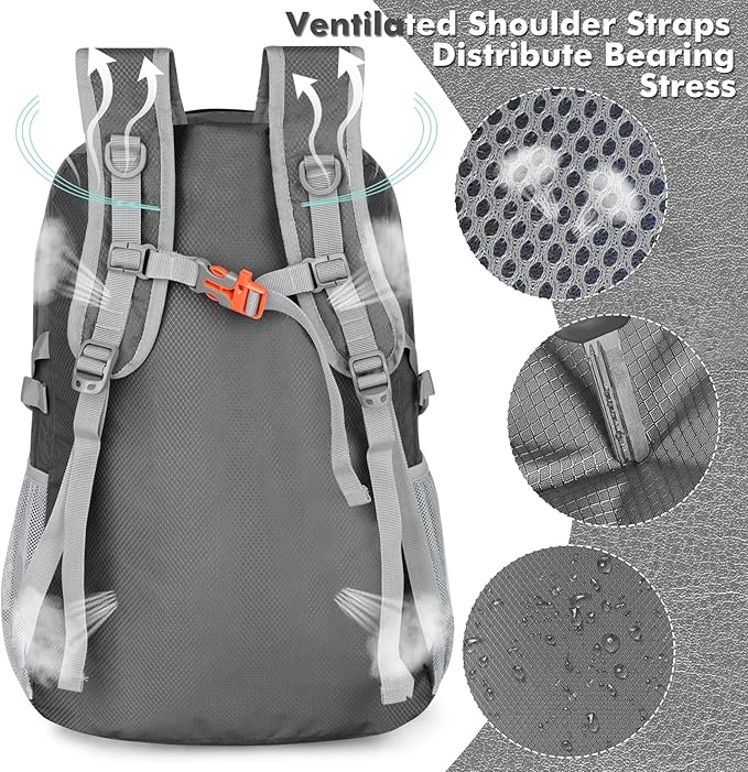 ZOMAKE Lightweight Packable Backpack 30L, Foldable Hiking Backpacks Water Resistant Compact Folding Daypack for Travel(Dimgray)