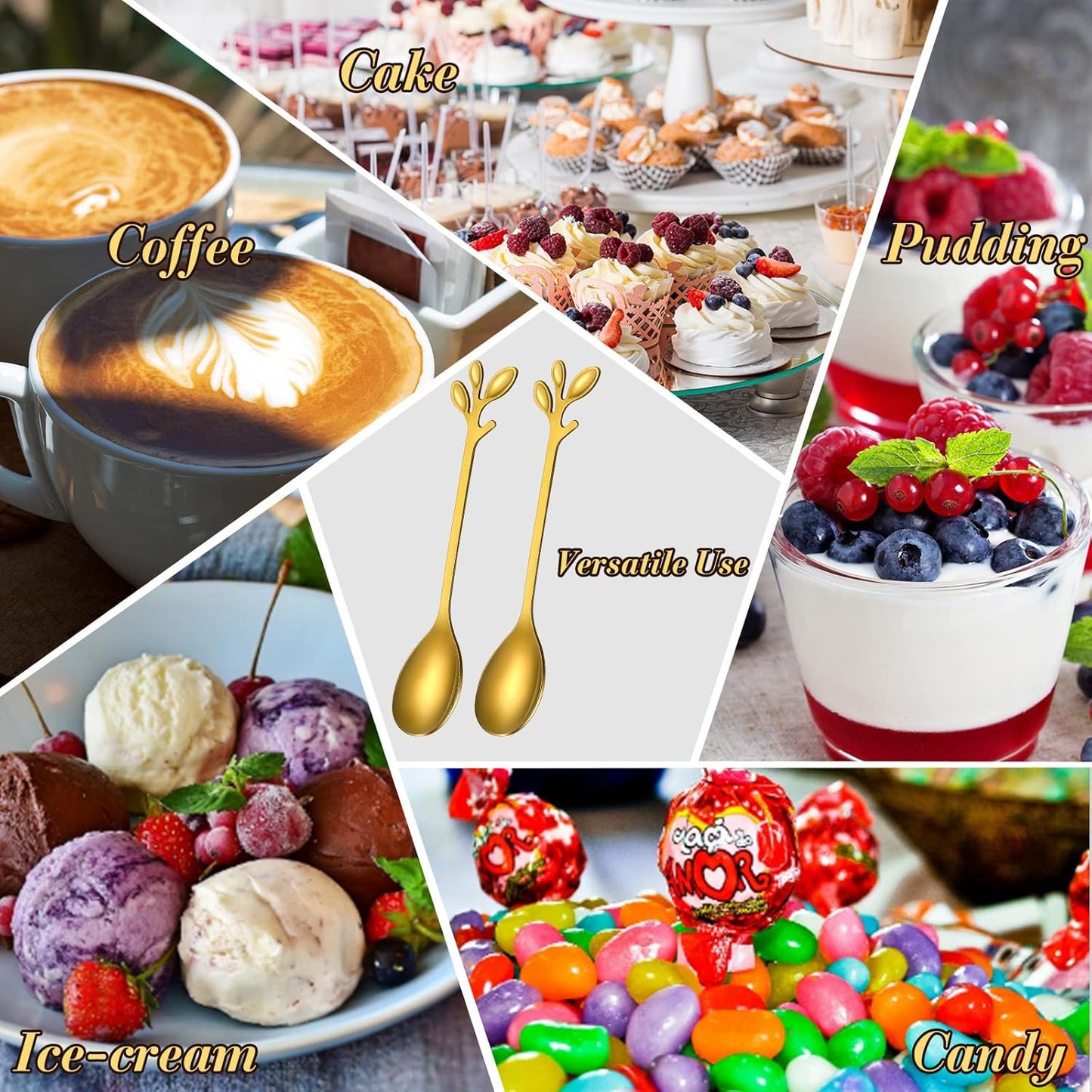 100 Pcs Demitasse Espresso Spoons Stainless Steel Bulk, 4.33'' Small Mini Coffee Tasting Dessert Spoons for Kitchen Dessert, Tea, Appetizer, 1.18'' Wide(Leave,Gold)