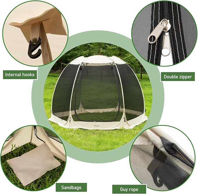 Screen House Room Camping Tent Outdoor Canopy Pop Up Sun Shelter Mesh 9 FT/12FT Instant Camping Gazebo for Patio, Backyard, Deck & Outdoor Activities (12FT)