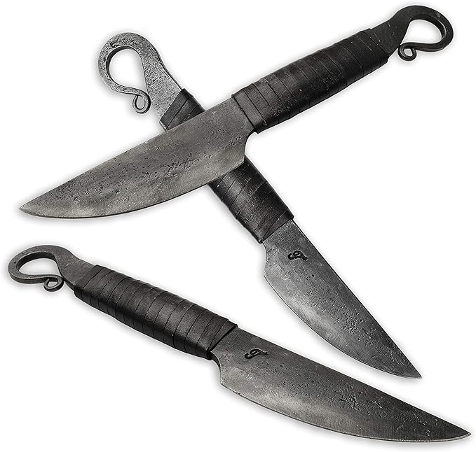 Toferner Hand Forged Knife Volute with Sheath, Vintage Knife for Antique Collection, Genuine Leather Case, Hardened Blade, Hand Made Craft, Gift Idea for Men (Black)