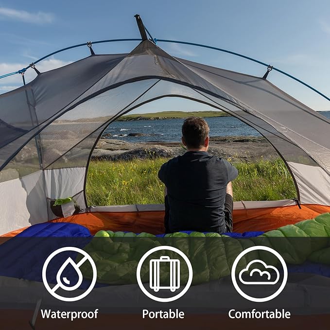 Camping Sleeping Air Bag TPU Blow-Up Air Bag with Mat Built-in Foot Pillow Perfect for Camping Essentials, Lightweight Sleeping Bag Air Mattress Camping Cot Camping Tent