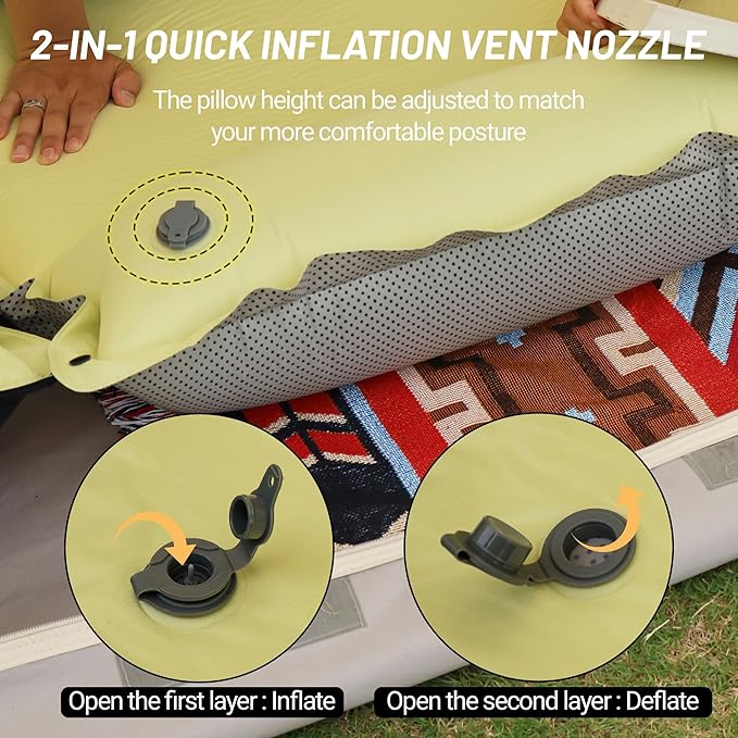 Lightweight Camping Sleeping Pad Inflatable Sleeping Mat Compact Camping Air Mattress with Pillow 2 Person Backpacking Foam Sleeping Pad