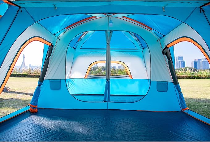 KTT Extra Large Tent 10-12-14 Person(Style-B),Family Cabin Tents,2 Rooms,3 Doors and 3 Windows with Mesh,Straight Wall,Waterproof,Double Layer,Big Tent for Outdoor,Picnic,Camping,Family Gathering