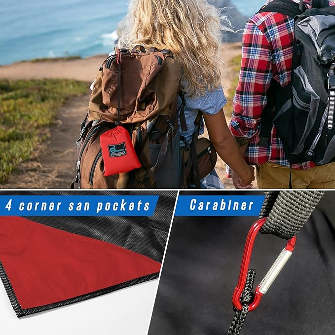 Odoland Beach Blanket Picnic Blanket, SandProof Waterproof Outdoor Pocket Blanket with Portable Bag, Foldable Lightweight Sand Free Quick Drying Beach Mat for Hiking Camping Picnics Travel Concert