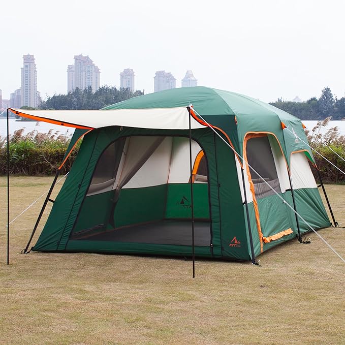 KTT Extra Large Tent 10-12-14 Person(Style-B),Family Cabin Tents,2 Rooms,3 Doors and 3 Windows with Mesh,Straight Wall,Waterproof,Double Layer,Big Tent for Outdoor,Picnic,Camping,Family Gathering