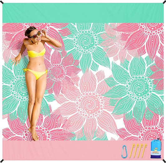 BYDOLL Beach Blanket Sandproof Waterproof 78''×81'' 1-4 Adults Compact Lightweight Oversized Beach Blanket Large Picnic Mat Beach Blanket for Travel Camping Hiking Picnic