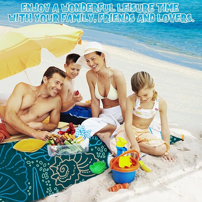 Beach Blanket Waterproof Sandproof 1-7 Adult Oversized 78 '' × 110 '' Lightweight Durable Compact Sand Free Beach Mat for Travel Camping Hiking Picnic Blanket Extra Large