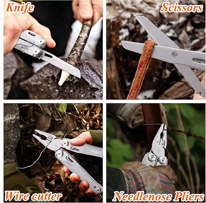 Multi Tool Pliers 16-in-1 Multitool Knife Saw Screwdriver Scissors Bottle Opener Gifts for Men Dad Husband Boyfriend Mens Gifts for Christmas Perfect for Camping Fishing Hiking Survival