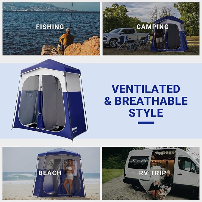 KingCamp Camping Shower Tent, Instant Portable Privacy Shelter, 1/2 Room Large Outdoor Toilet Tent with Floor, Water-Resistant, Windproof & Easy Setup for Beach, Camping & Hiking