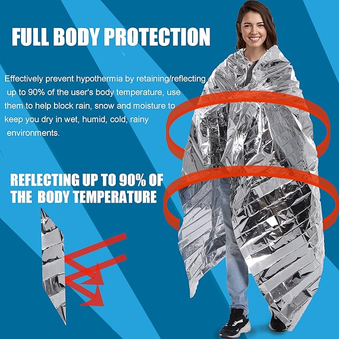Emergency Mylar Thermal Blanket 82 * 64 in(10 Pack), Gigantic Space Blanket, Survival Blankets Heavy Duty Camping Gear, First Aid, Silver…