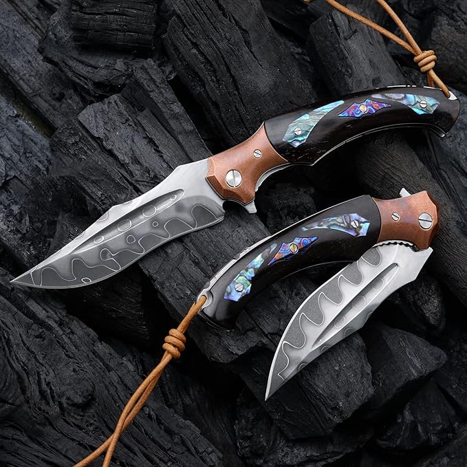 Japanese SKD11 steel core folding knife, ebony lined lock handle, EDC pocket knife suitable for outdoor hiking, camping, and fishing, forged steel knife