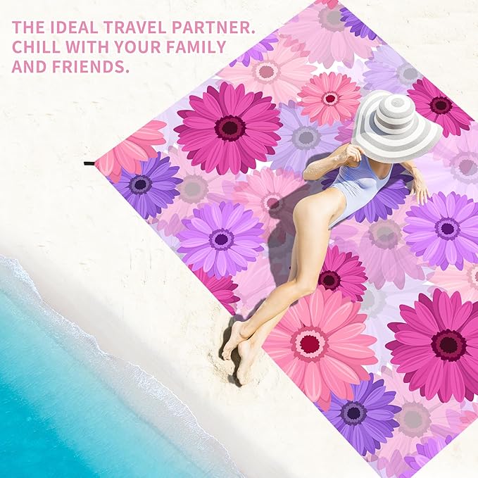 BYDOLL Beach Blanket Sandproof Waterproof 78''×110'' 1-7 Adults Compact Lightweight Oversized Beach Blanket Large Picnic Mat Beach Blanket for Travel Camping Hiking Picnic