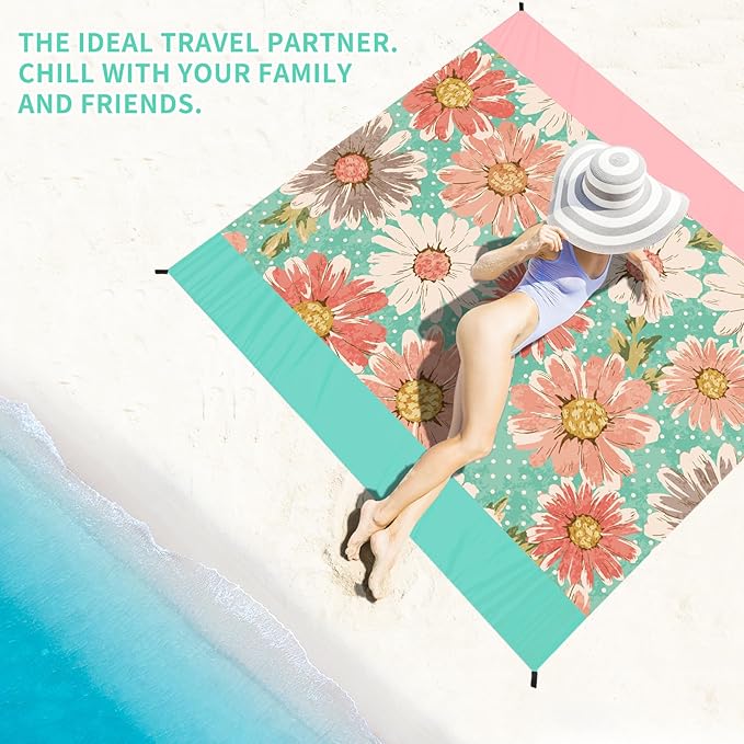 BYDOLL Beach Blanket Sandproof Waterproof 78''×81'' 1-4 Adults Compact Lightweight Oversized Beach Blanket Large Picnic Mat Beach Blanket for Travel Camping Hiking Picnic