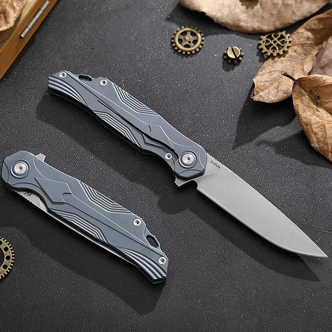 EDC Pocket Folding Knife, S35VN Blade Folding Knife, Blue Titanium Handle, Lined Locking Construction, Suitable for Men and Women's Daily Carry, Lightweight and Practical.