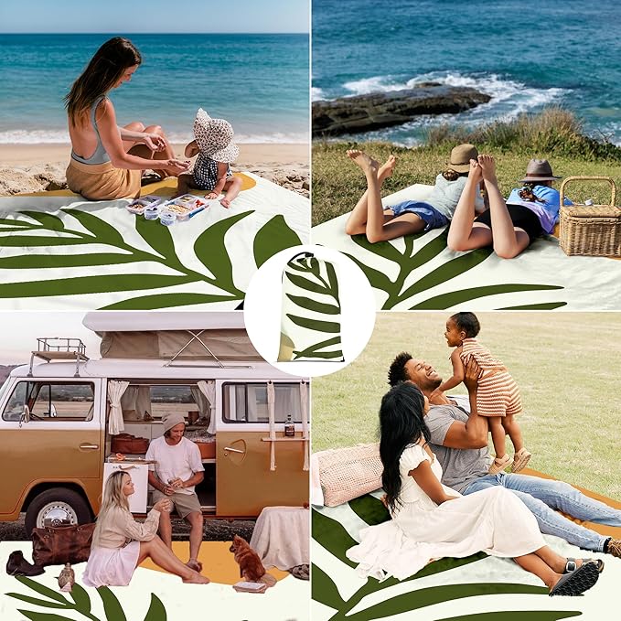 Boho Beach Blanket Waterproof Sandproof, 78''×86'' Large Sand Free Beach Mat with 4 Stakes for 1-4 Adults, Big Compact Lightweight Outdoor Picnic Blanket for Camping, Hiking, Travel