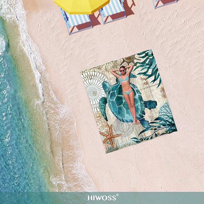 Beach Blanket Waterproof Sandproof Oversized 95”x 80”,Sand Free Beach Mat with Corner Pockets,Portable Mesh Bag for Beach Festival,Picnic,Travel and Outdoor Camping (Seaturtle)