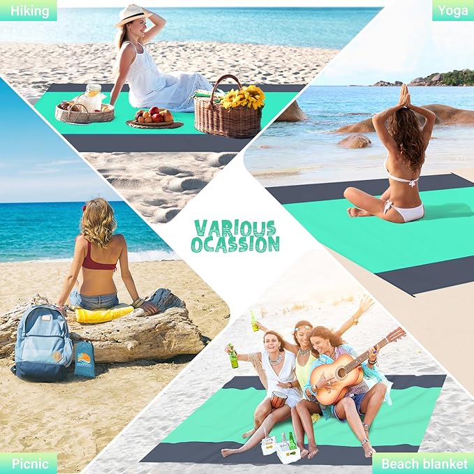 Beach Blanket Waterproof Sandproof 1-7 Adult Oversized 78 '' × 81 '' Lightweight Durable Compact Sand Free Beach Mat for Travel Camping Hiking Picnic Blanket